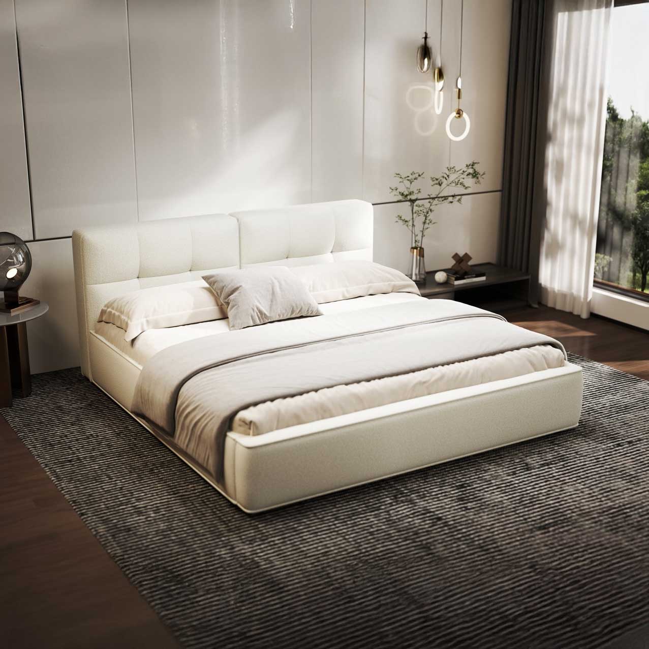 Pat dormitor dumonde, tapitat alb, Madrid 160x200 cm, somiera rabatabila inclusa, spatiu depozitare WLS