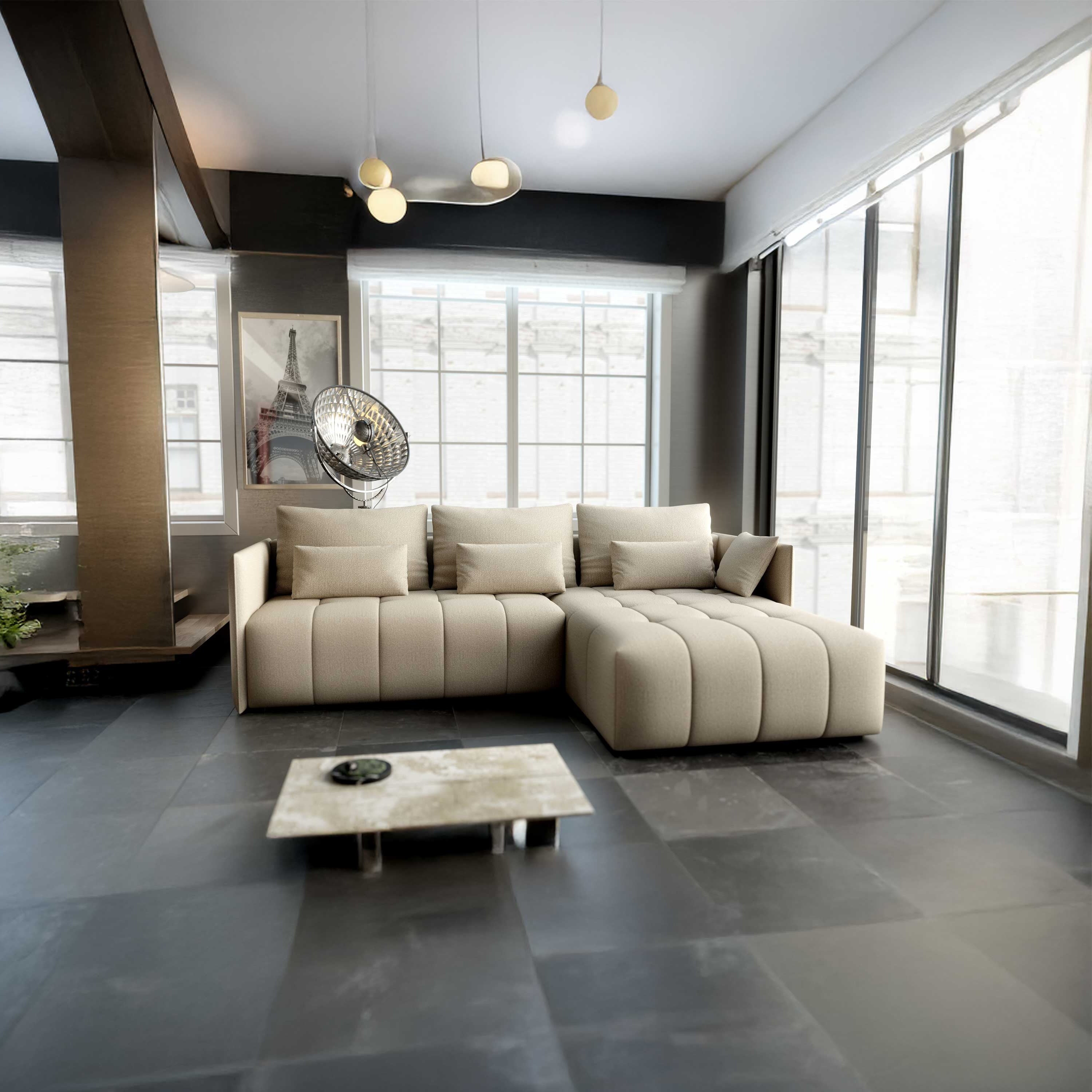 Colțar extensibil dumonde cu ladă de depozitare si sezut confortabil din spuma HR, Malta Enjoy Camel II 235x185 cm Fabrica