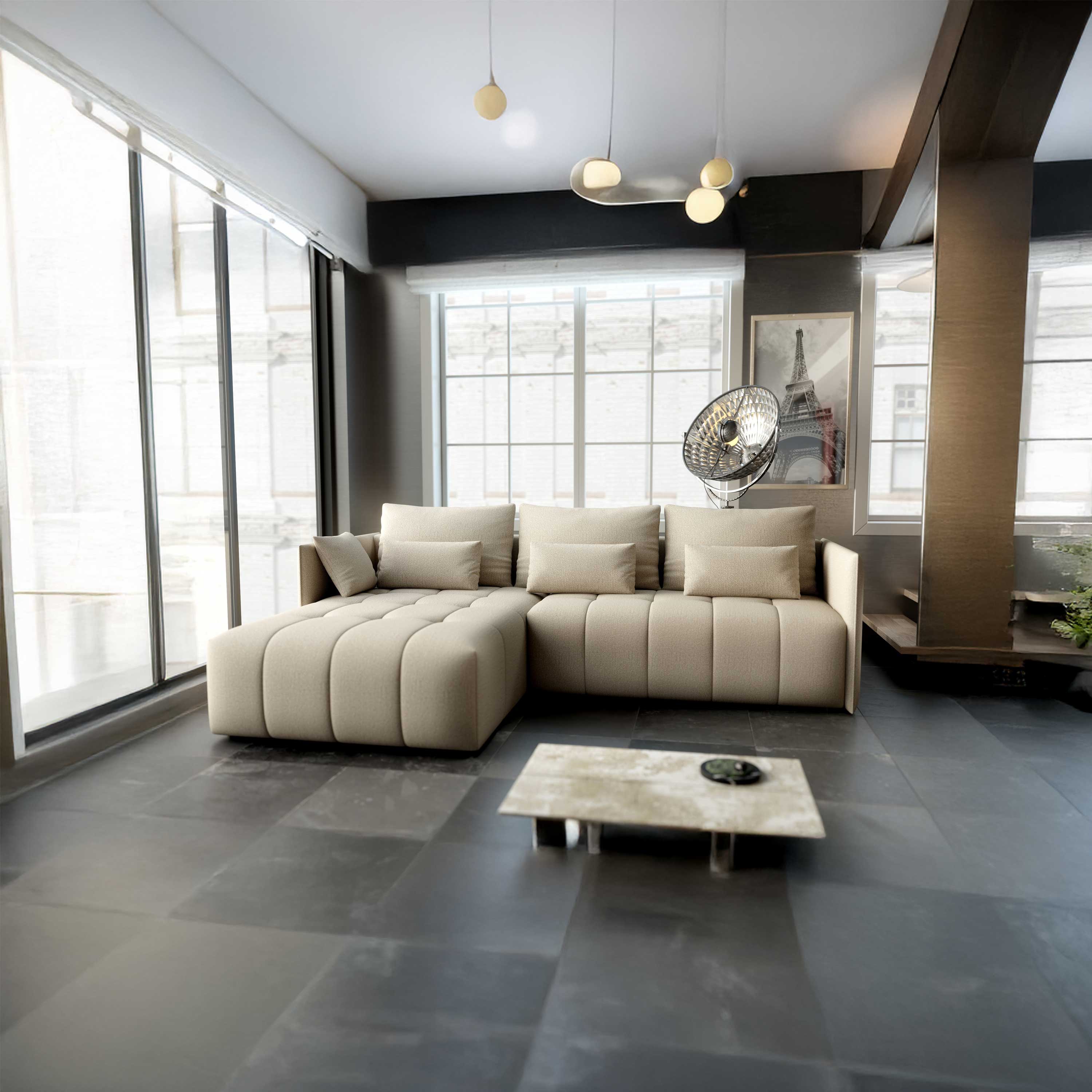 Colțar extensibil dumonde cu ladă de depozitare si sezut confortabil din spuma HR, Malta Enjoy Camel 235x185 cm Fabrica