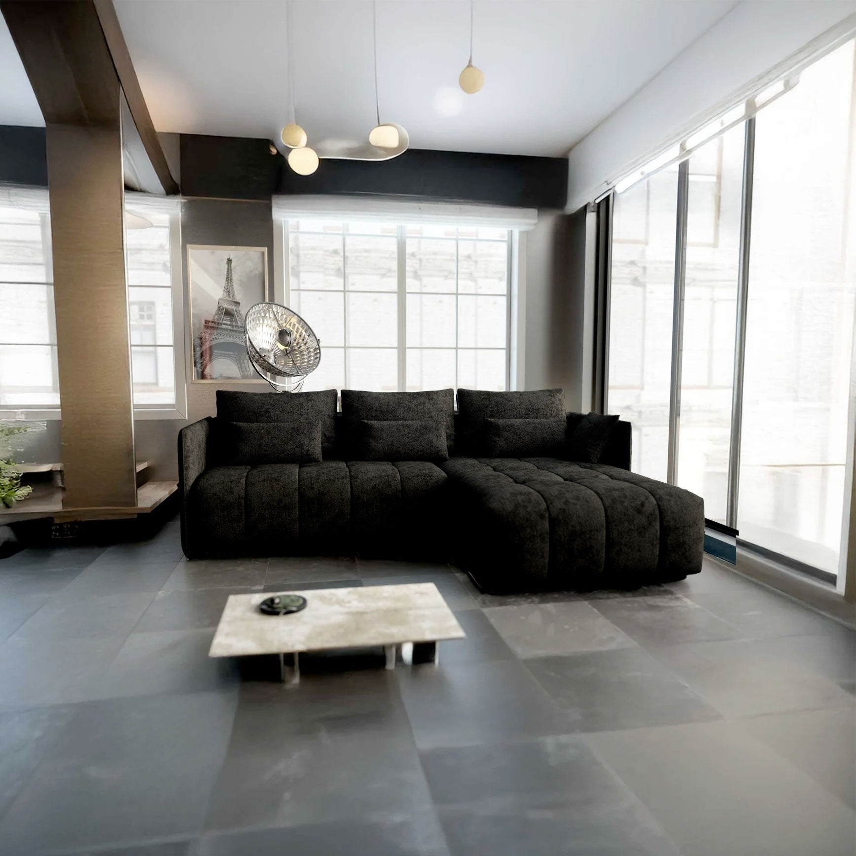 Colțar extensibil dumonde cu ladă de depozitare si sezut confortabil din spuma HR, Malta Enjoy Black II 235x185 cm Fabrica