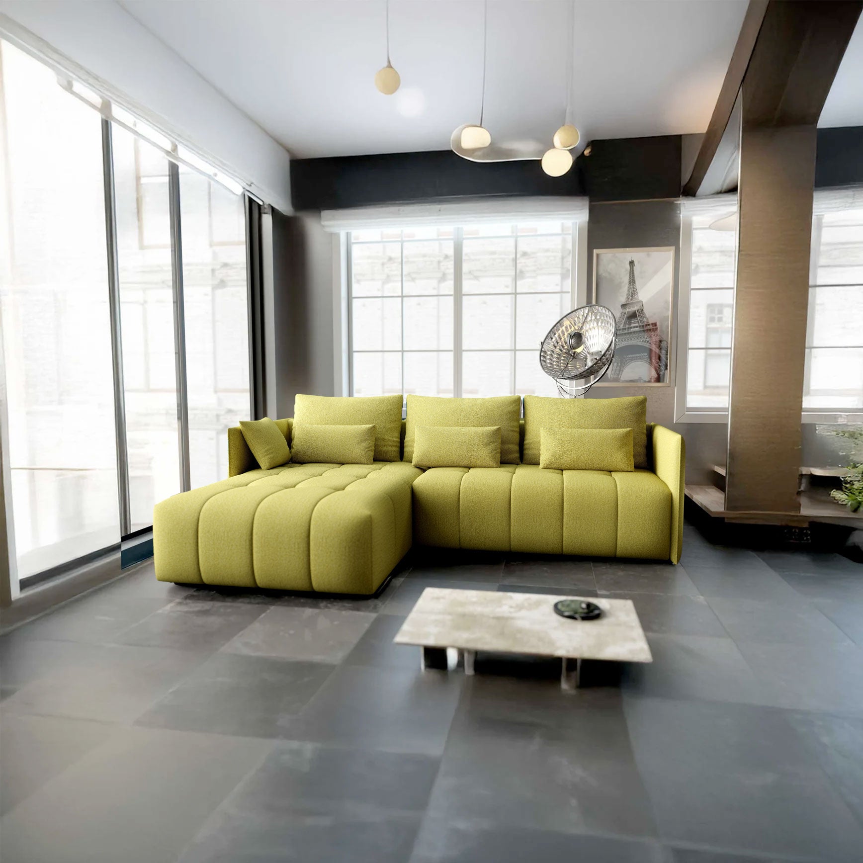 Colțar extensibil dumonde cu ladă de depozitare si sezut confortabil din spuma HR, Malta Enjoy Green 235x185 cm Fabrica