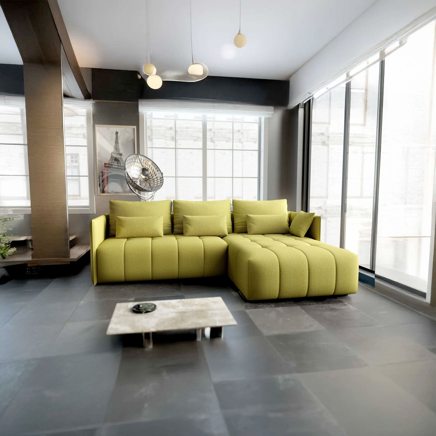 Colțar extensibil dumonde cu ladă de depozitare si sezut confortabil din spuma HR, Malta Enjoy Green II 235x185 cm Fabrica