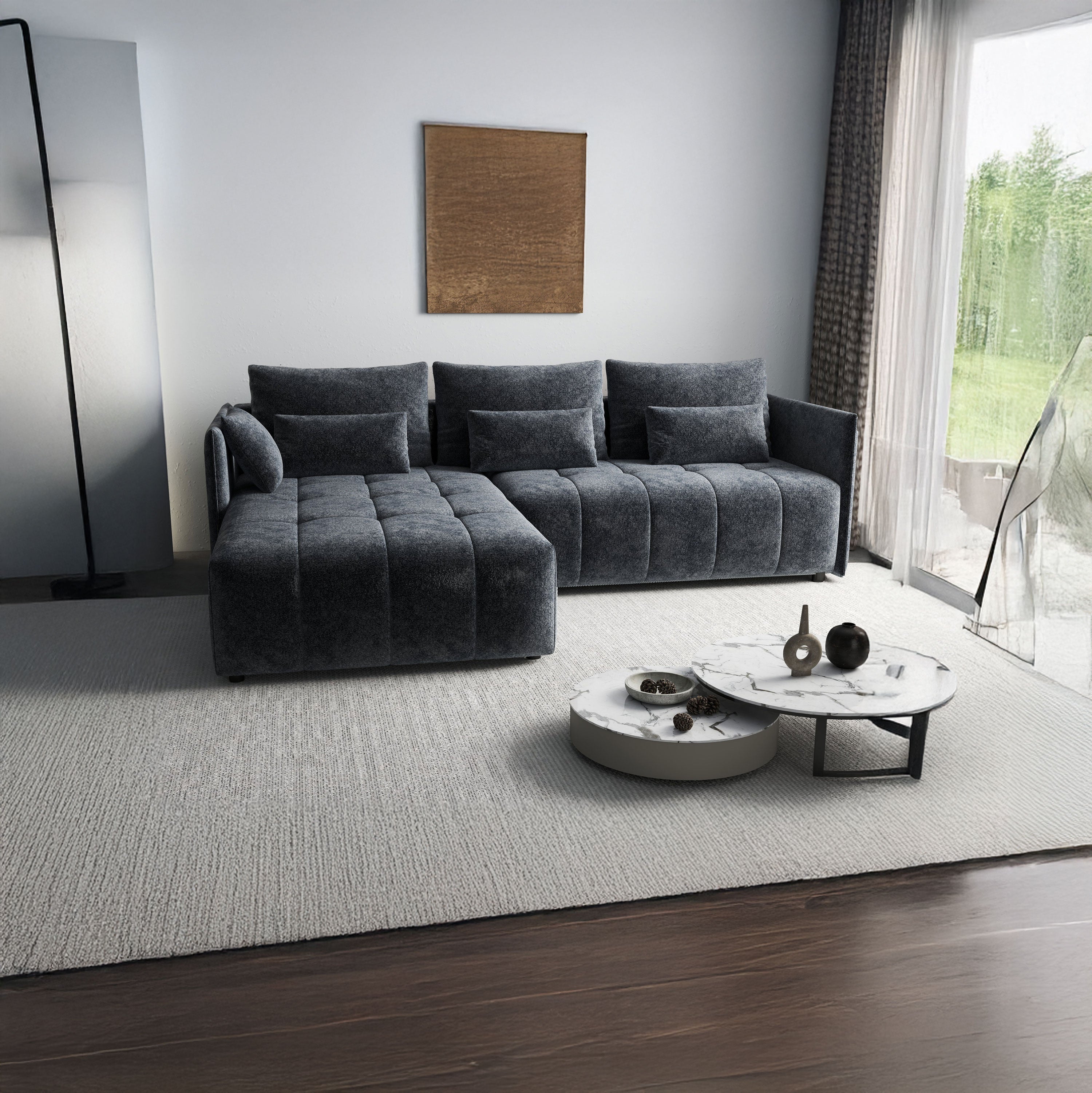 Colțar extensibil dumonde cu ladă de depozitare si sezut confortabil din spuma HR, Malta Euphoria Grafit 235x185 cm Fabrica