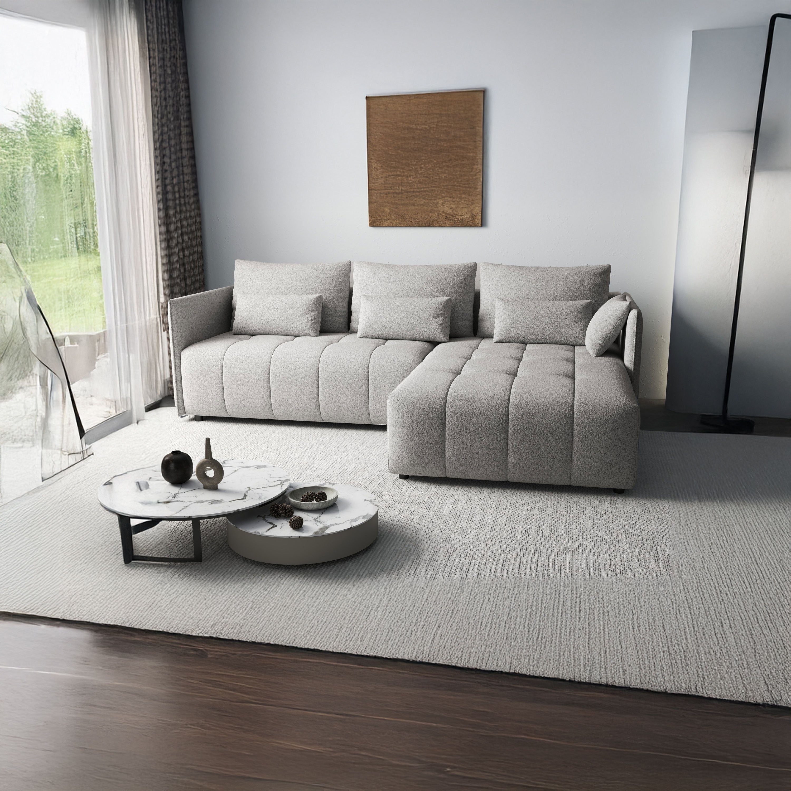 Colțar extensibil dumonde cu ladă de depozitare si sezut confortabil din spuma HR, Malta Euphoria Dove 235x185 cm Fabrica