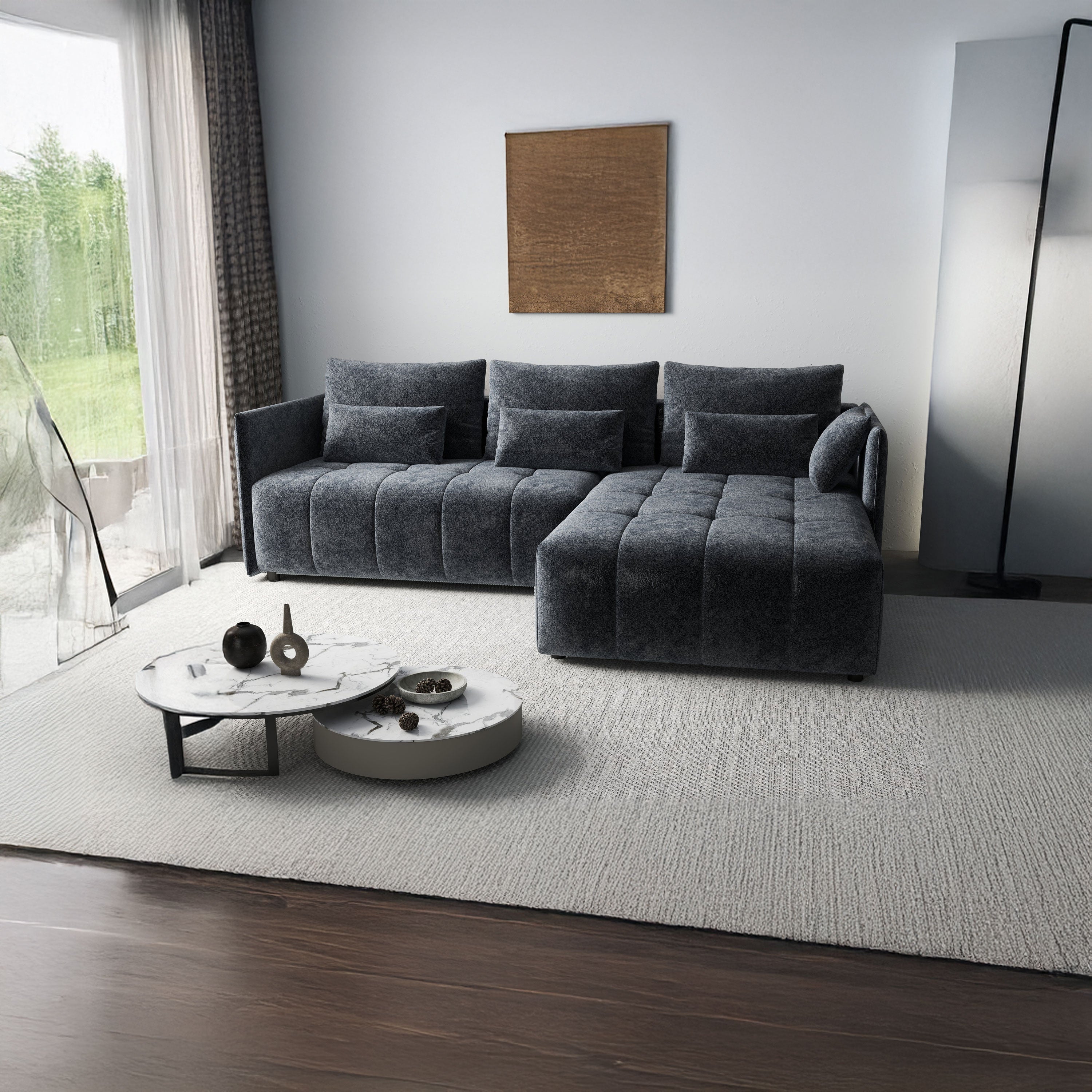 Colțar extensibil dumonde cu ladă de depozitare si sezut confortabil din spuma HR, Malta Euphoria Grafit II 235x185 cm Fabrica