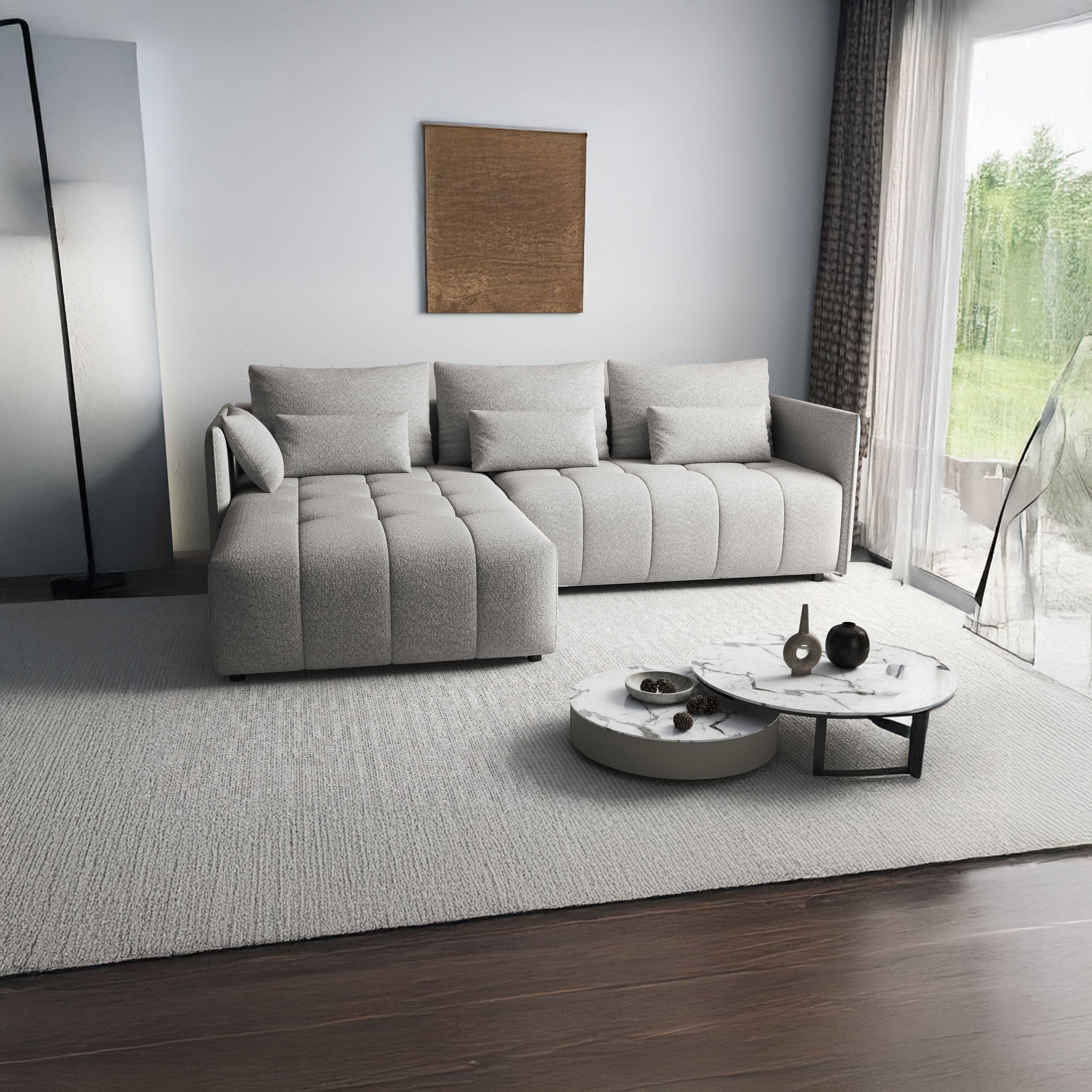 Colțar extensibil dumonde cu ladă de depozitare si sezut confortabil din spuma HR, Malta Euphoria Dove II 235x185 cm Fabrica