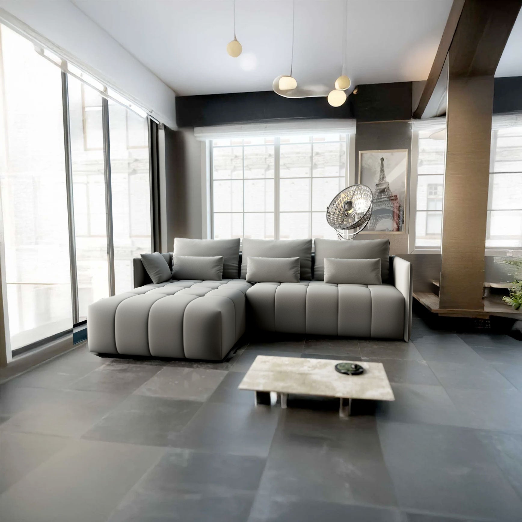 Colțar extensibil dumonde cu ladă de depozitare si sezut confortabil din spuma HR, Malta Royal Grey 235x185 cm Fabrica