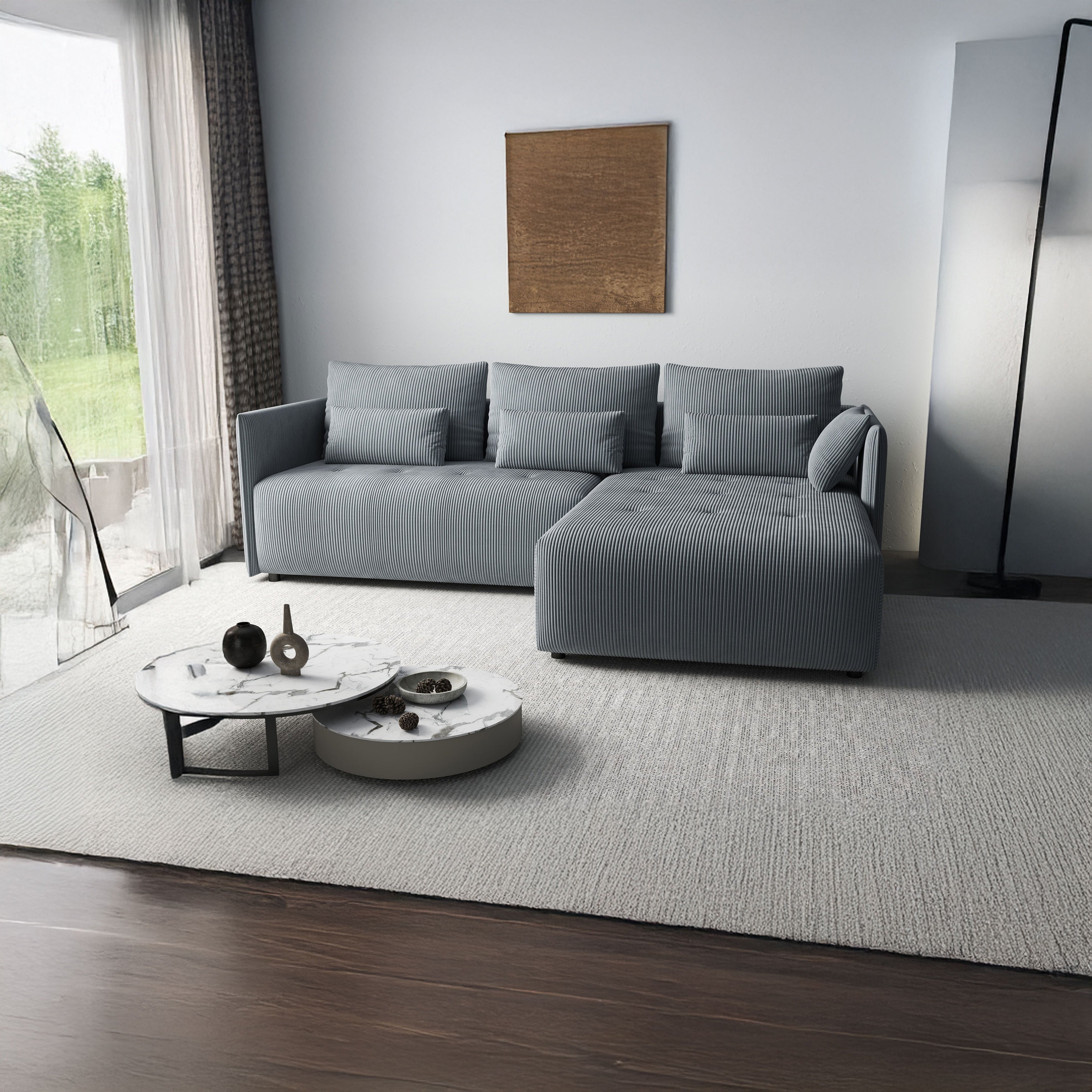 Colțar extensibil dumonde cu ladă de depozitare si sezut confortabil din spuma HR, Malta Zoom Grey II 235x185 cm Fabrica