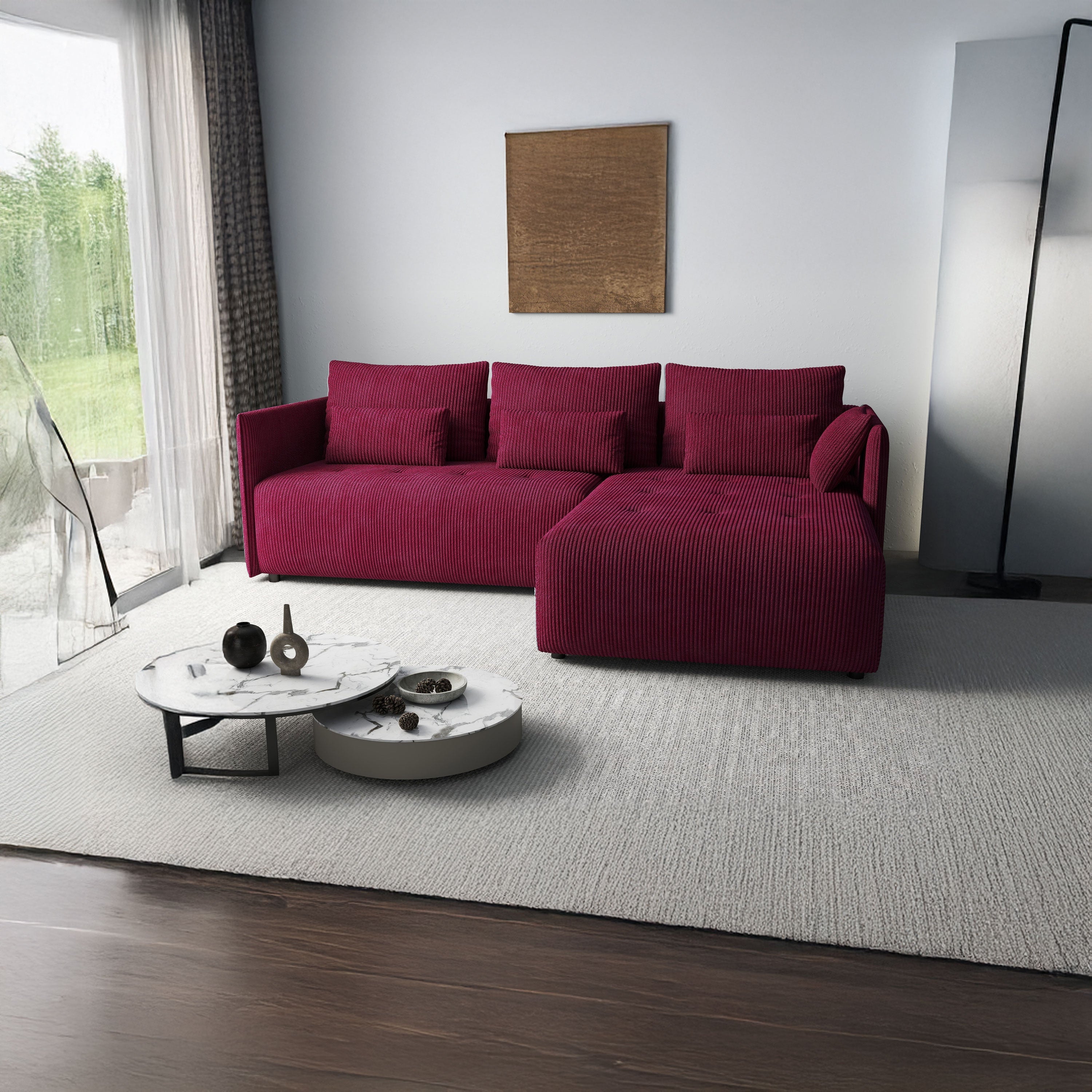 Colțar extensibil dumonde cu ladă de depozitare si sezut confortabil din spuma HR, Malta Zoom Red II 235x185 cm Fabrica