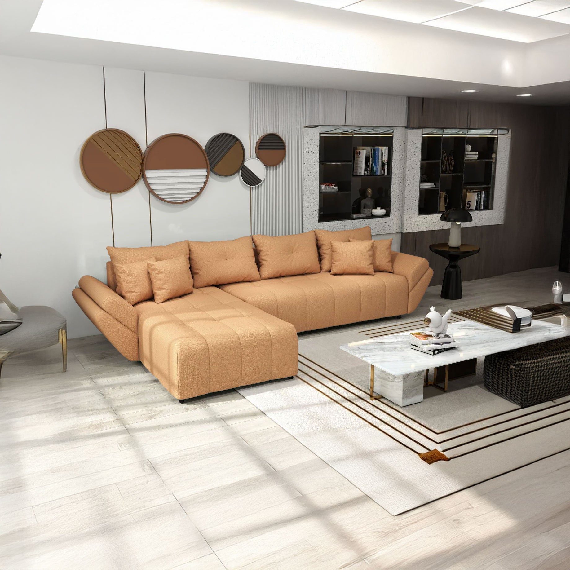 Colțar extensibil dumonde cu ladă de depozitare si sezut confortabil din spuma HR, Berlin XL Enjoy Lux Mango 350x185 cm Fabrica