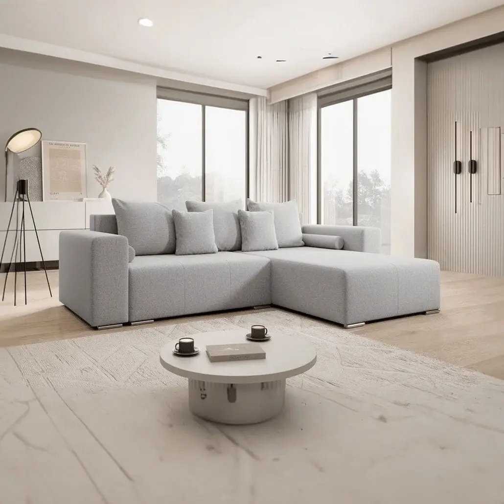 Colțar extensibil dumonde cu ladă de depozitare si sezut confortabil din spuma HR, Marbela Grey II 275x185 cm Fabrica