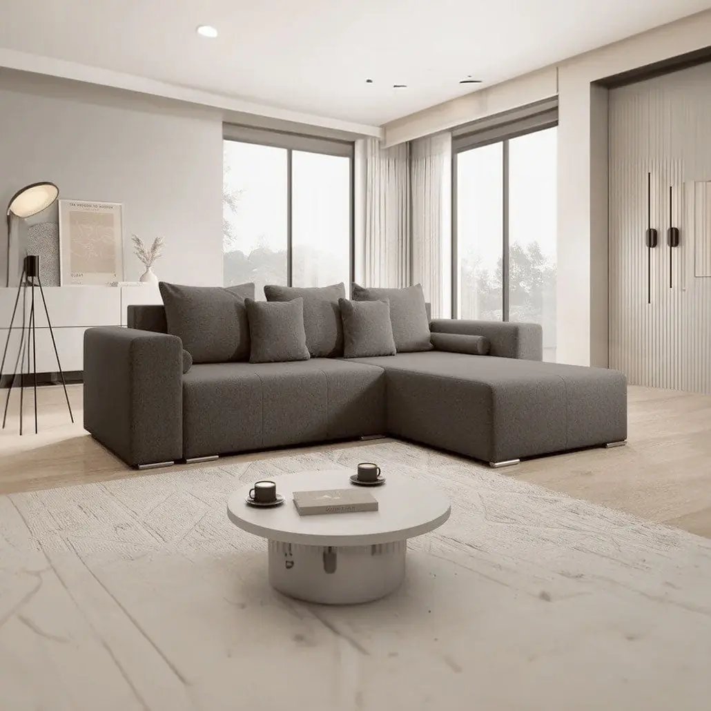 Colțar extensibil dumonde cu ladă de depozitare si sezut confortabil din spuma HR, Marbela Kaki II 275x185 cm Fabrica