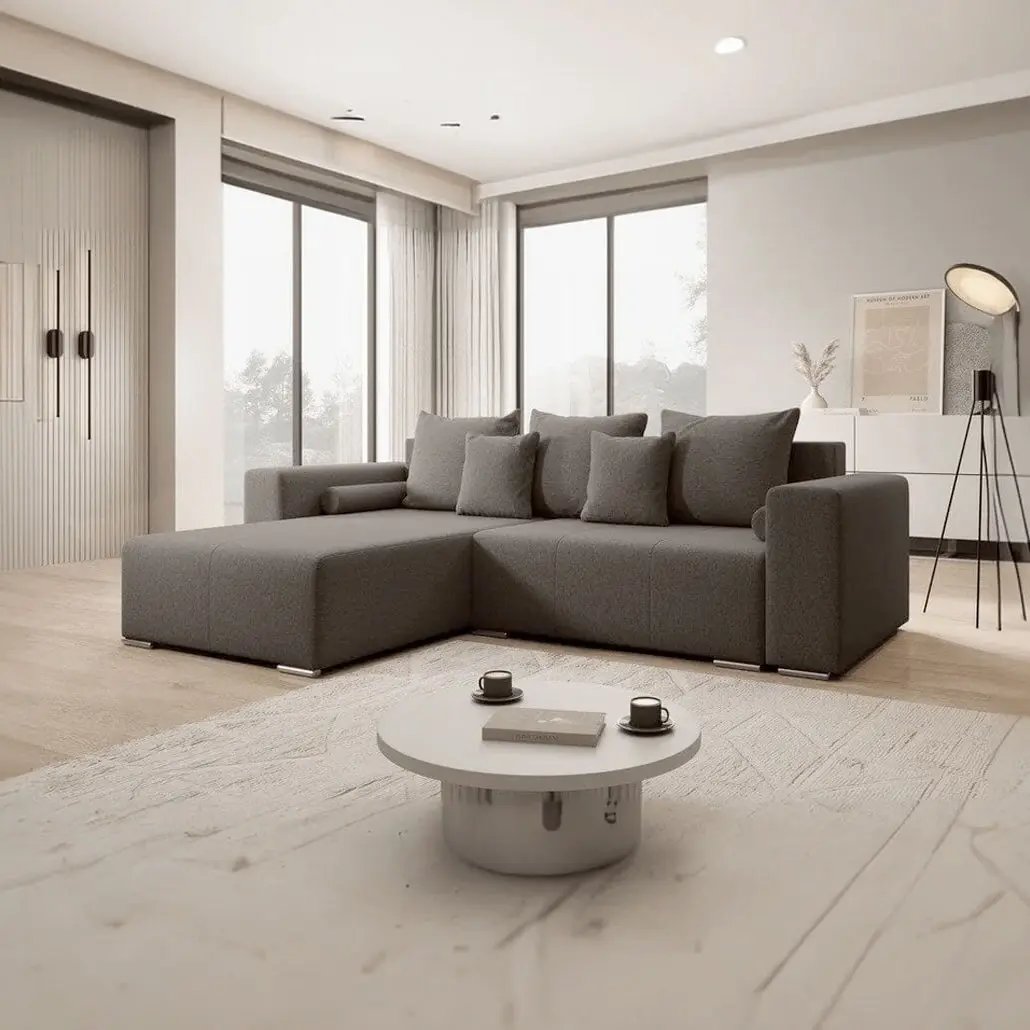 Colțar extensibil dumonde cu ladă de depozitare si sezut confortabil din spuma HR, Marbela Kaki 275x185 cm Fabrica