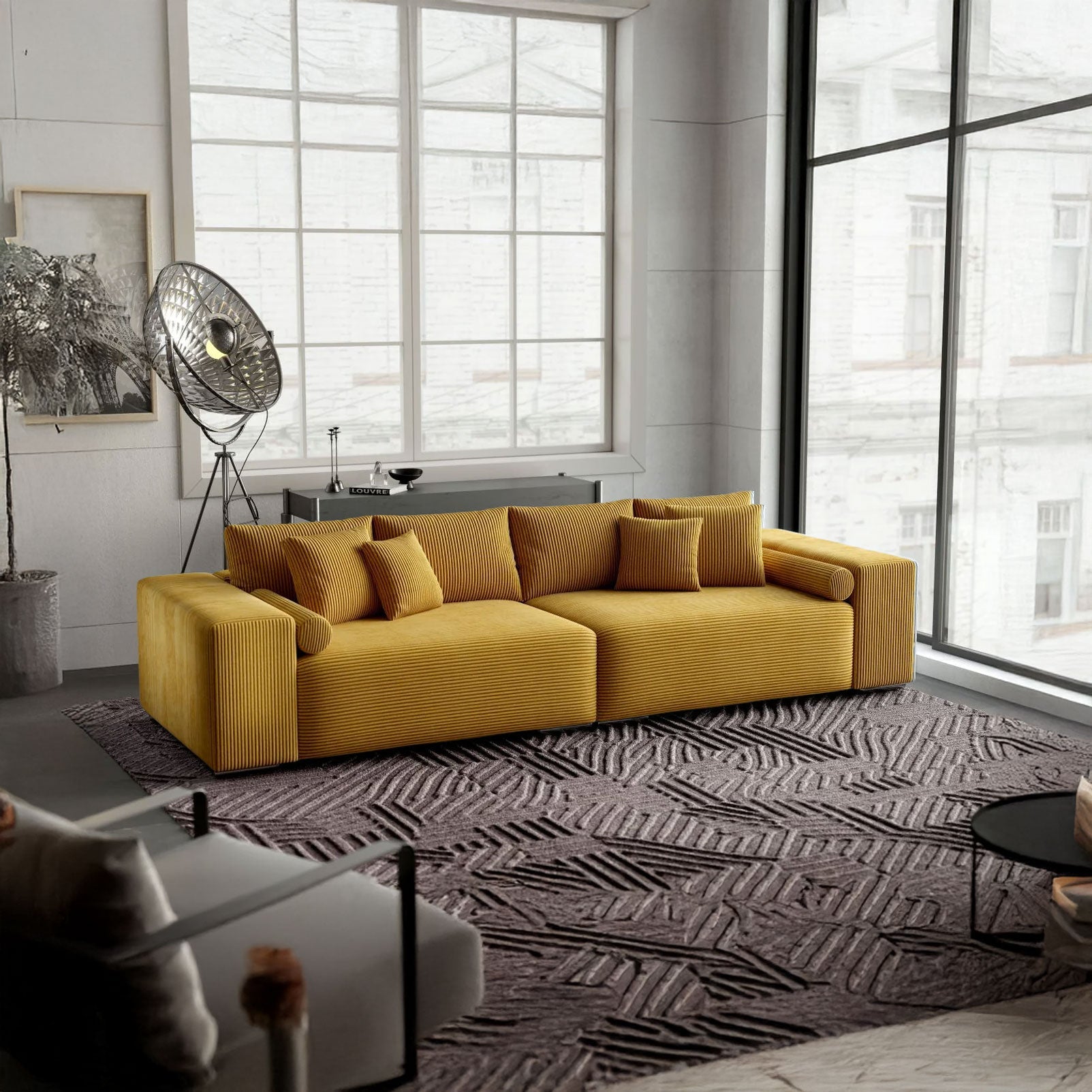 Canapea extensibilă dumonde cu ladă de depozitare si sezut confortabil din spuma HR, Marbela Zoom Mustar XXL 295x100 cm fabrica