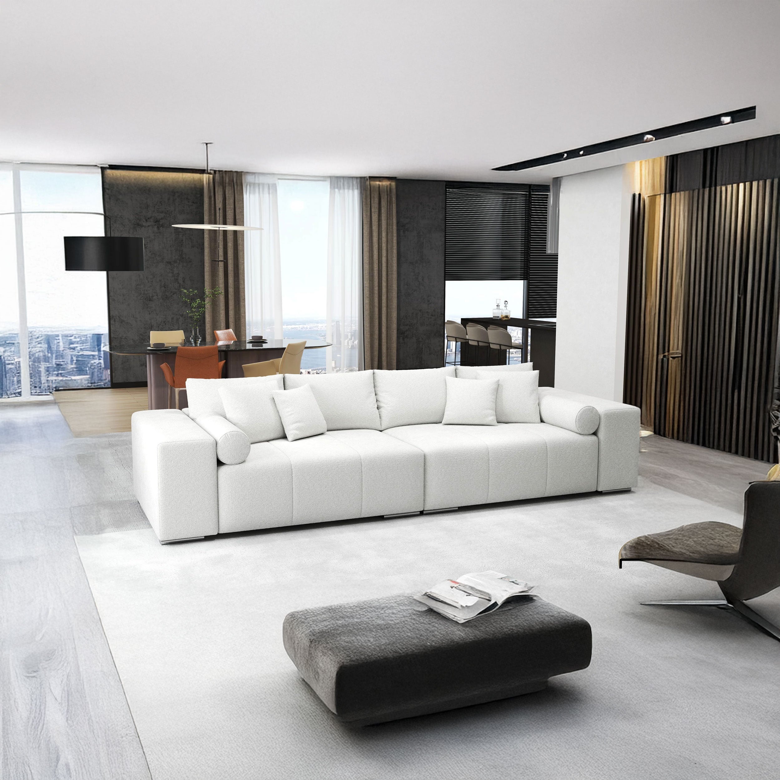 Canapea extensibilă dumonde cu ladă de depozitare si sezut confortabil din spuma HR, Marbela Euphoria Ivory XXL 295x100 cm fabrica