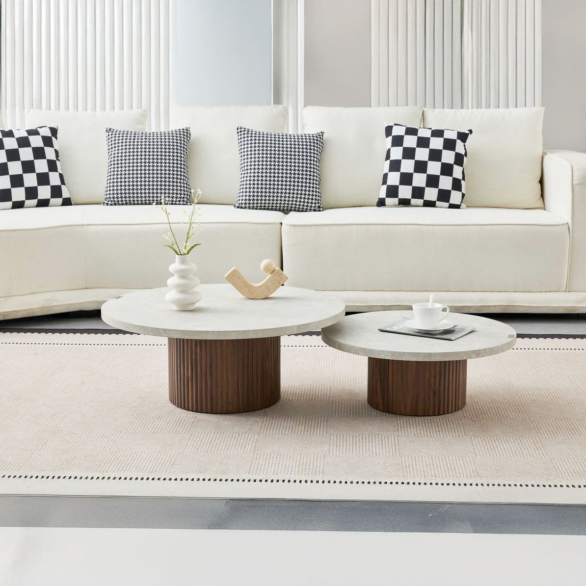 Set 2 mese dumonde picioare metalice si blat ceramic si blat MDF Nexo 60x60 cm