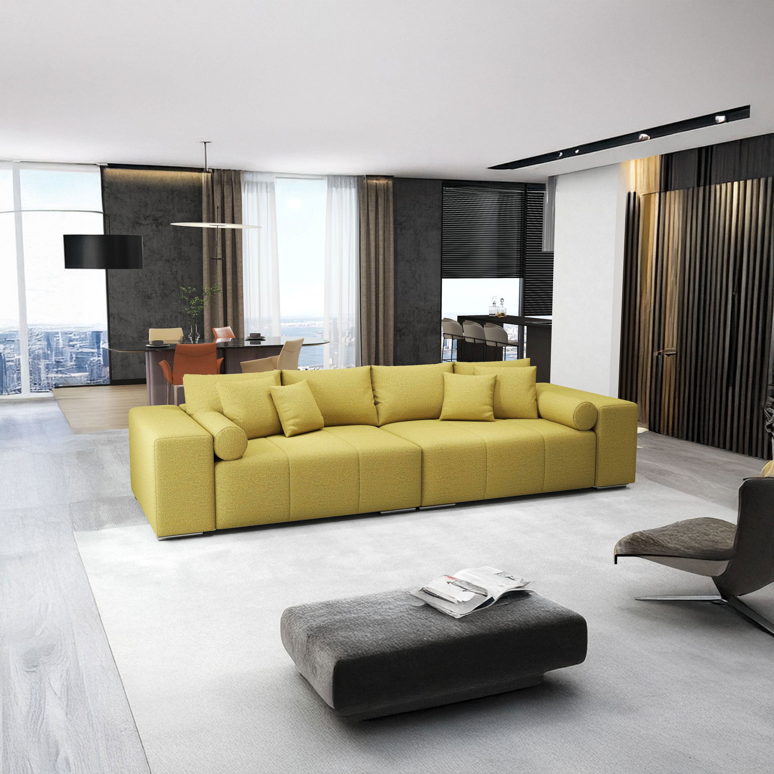 Canapea extensibilă dumonde cu ladă de depozitare si sezut confortabil din spuma HR, Marbela Enjoy Melon XXL 295x100 cm fabrica