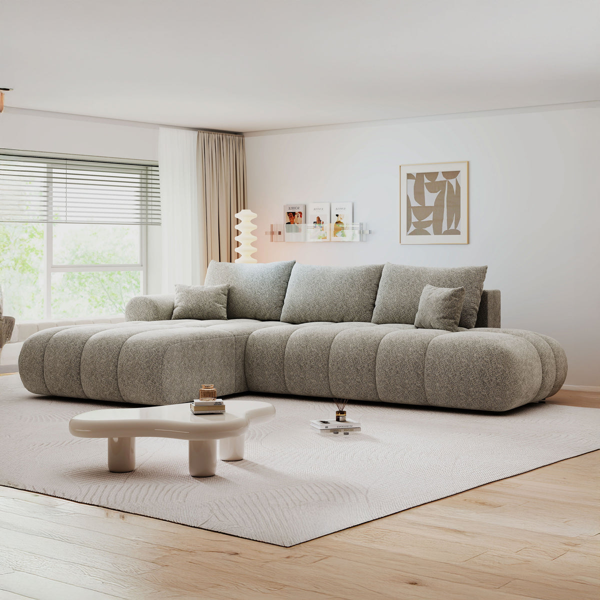 Colțar extensibil dumonde Milano L cu un braț Arena 02 Bej 276x175 cm – imagine principală