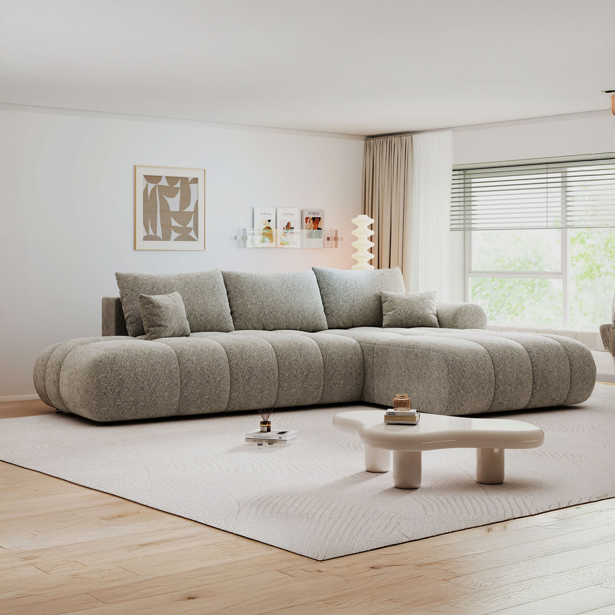 Colțar extensibil dumonde Milano L cu un braț Arena 02 Bej II 276x175 cm – imagine principală