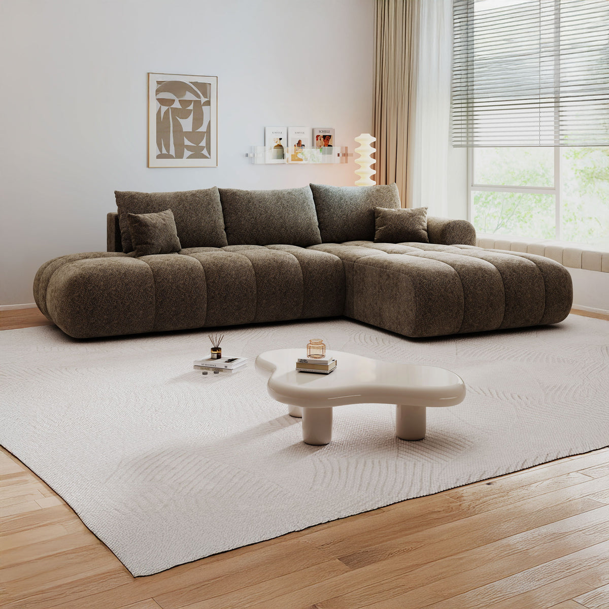 Colțar extensibil dumonde Milano L cu un braț Arena 04 Bej II 276x175 cm – imagine principală