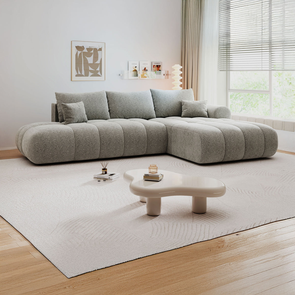 Colțar extensibil dumonde Milano L cu un braț Arena 15 Gri II 276x175 cm – imagine principală