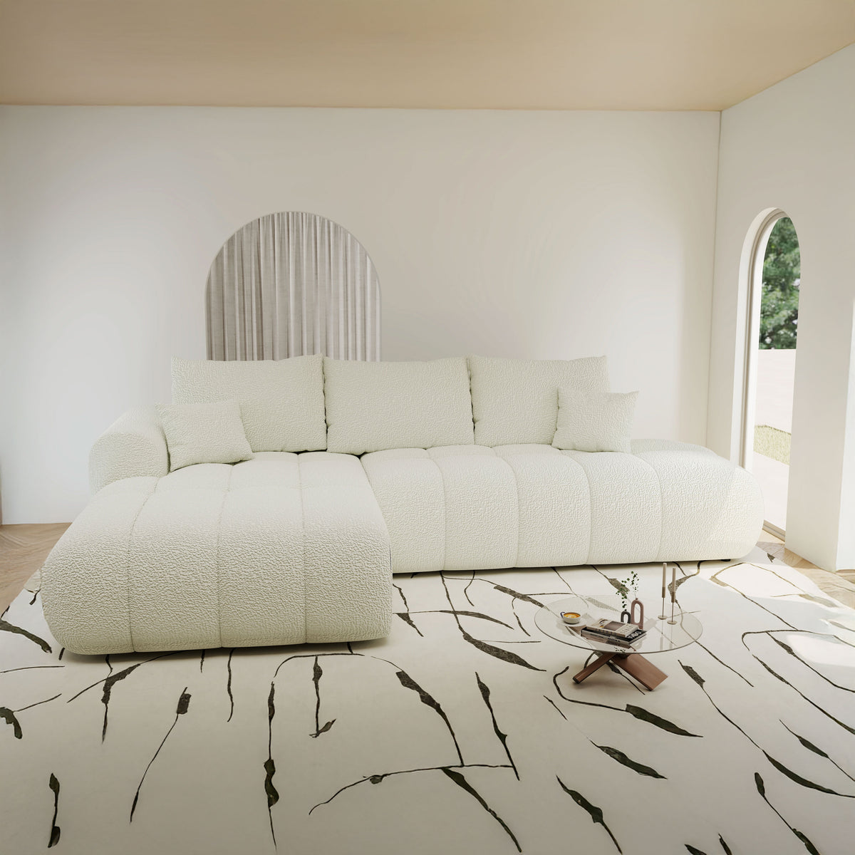 Colțar extensibil dumonde Milano L cu un braț Jaguar 01 Ivory 276x175 cm – imagine principală