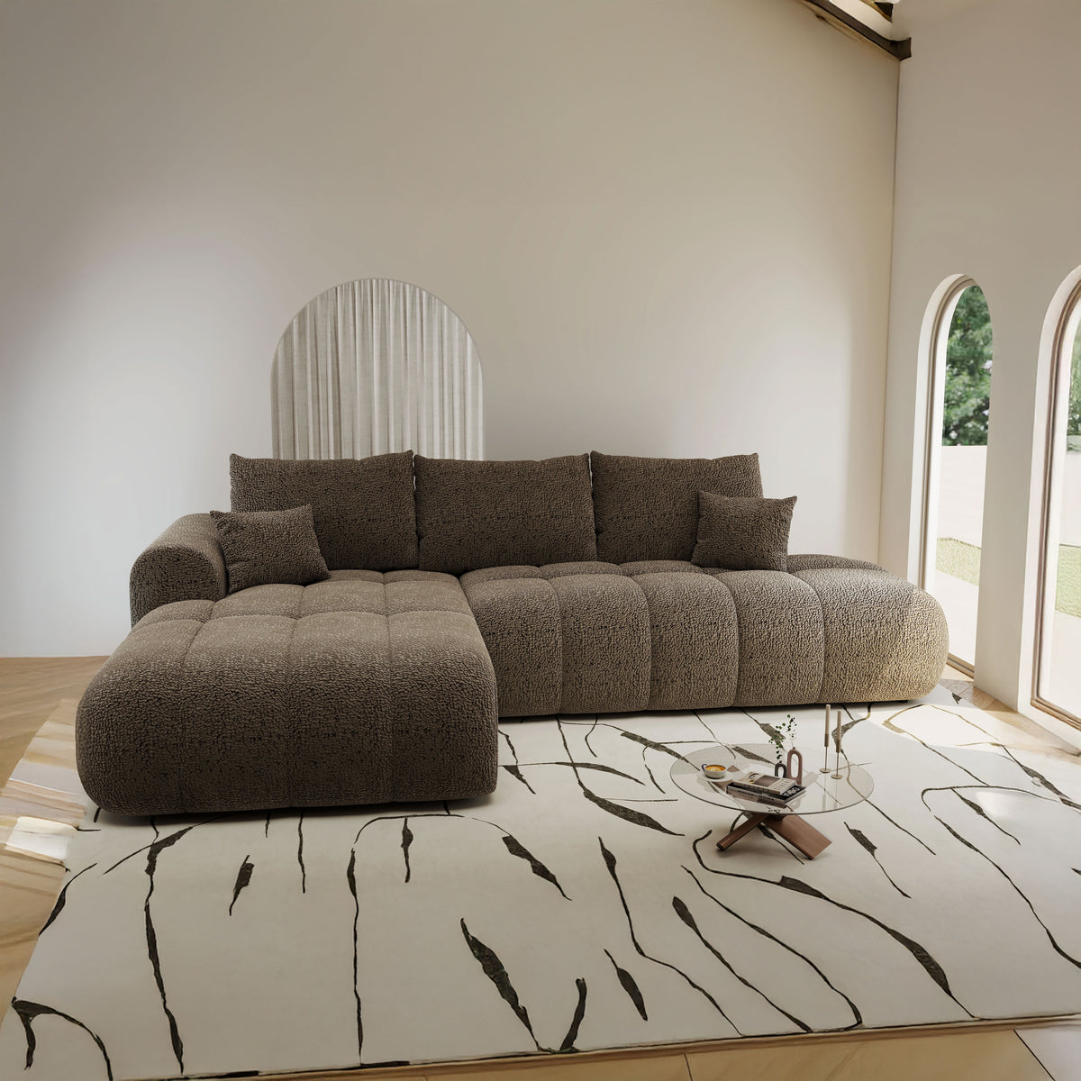 Colțar extensibil dumonde Milano L cu un braț Jaguar 08 Maro Cappuccino 276x175 cm – imagine principală