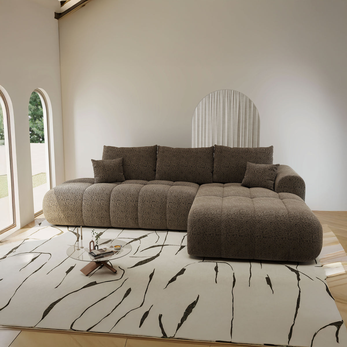 Colțar extensibil dumonde Milano L cu un braț Jaguar 08 Maro Cappuccino II 276x175 cm – imagine principală