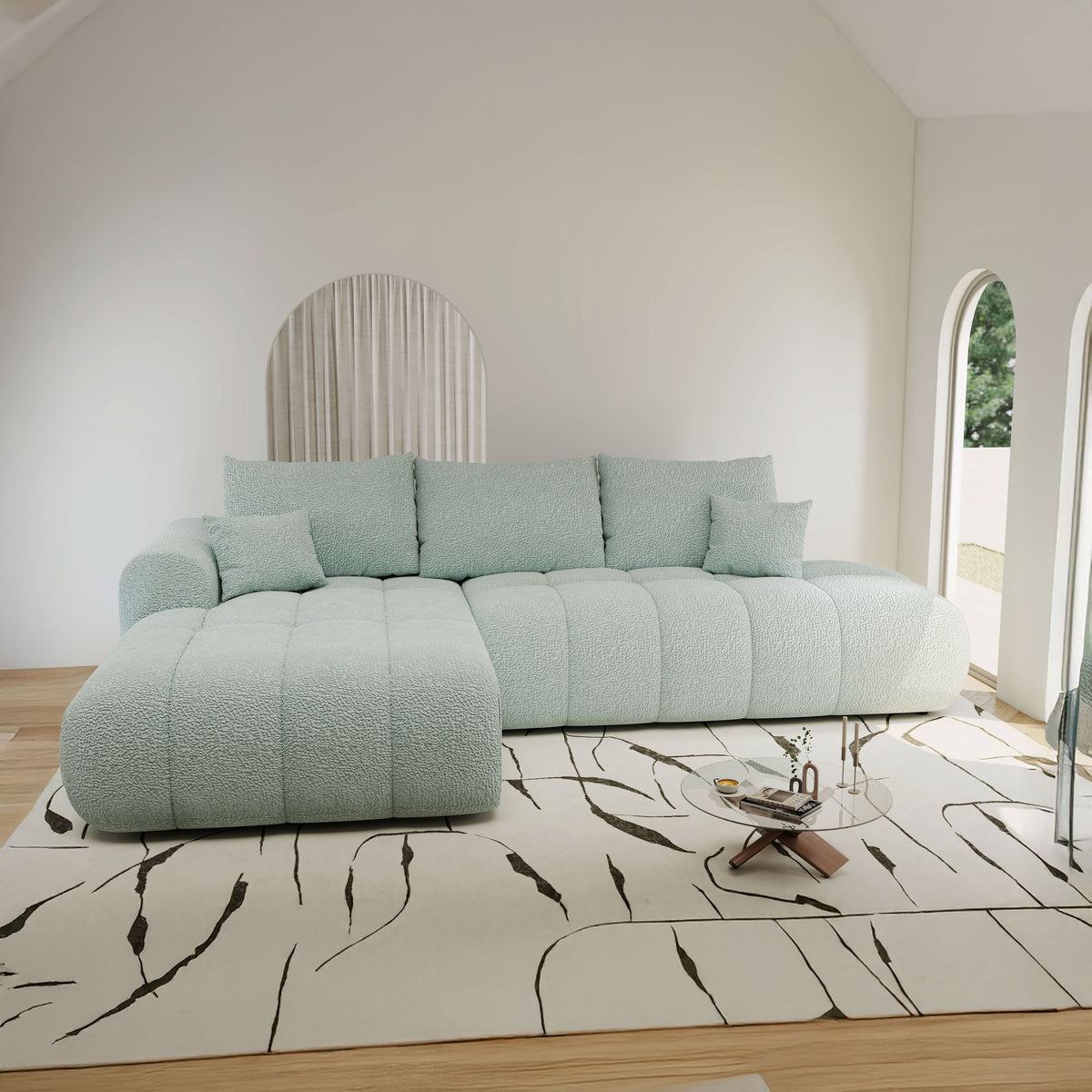 Colțar extensibil dumonde Milano L cu un braț Jaguar 16 Verde Mint 276x175 cm – imagine principală