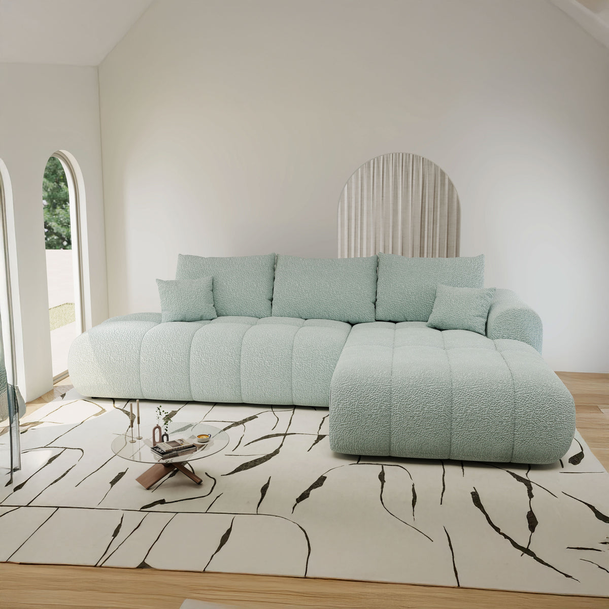 Colțar extensibil dumonde Milano L cu un braț Jaguar 16 Verde Mint II 276x175 cm – imagine principală