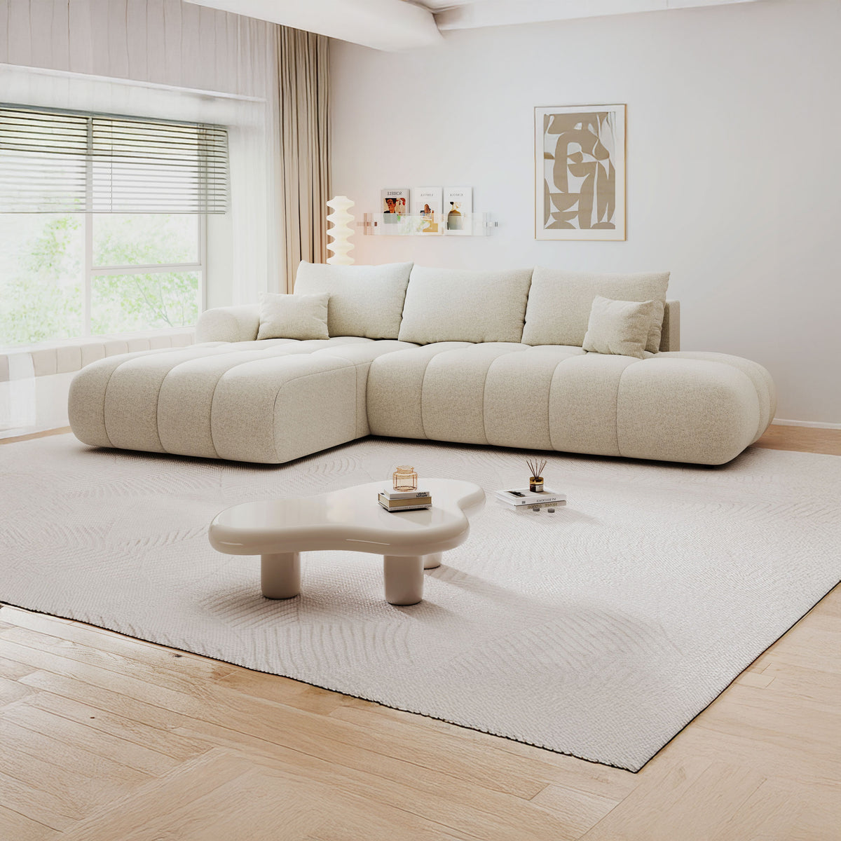 Colțar extensibil dumonde Milano L cu un braț Monte 03 Bej 276x175 cm – imagine principală