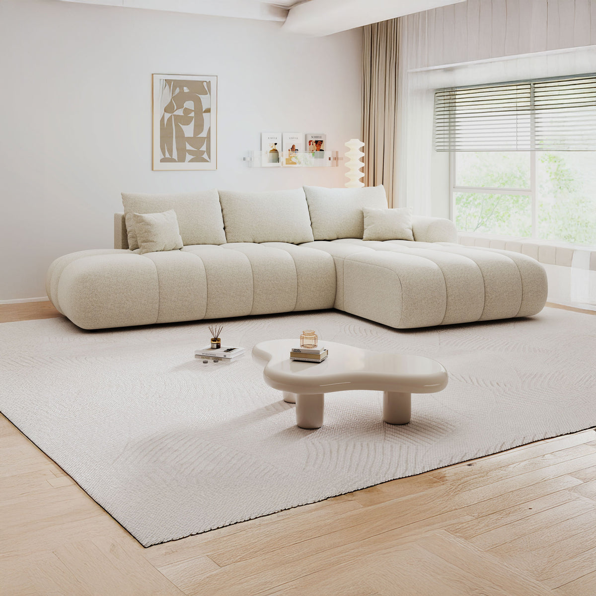 Colțar extensibil dumonde Milano L cu un braț Monte 03 Bej II 276x175 cm – imagine principală