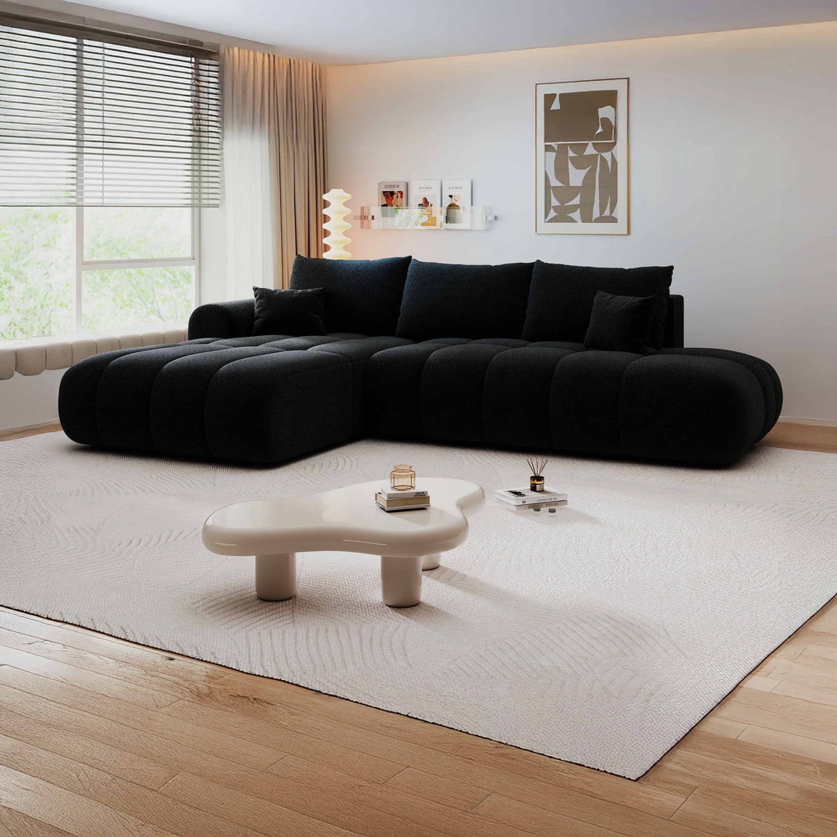 Colțar extensibil dumonde Milano L cu un braț Monte 99 Negru 276x175 cm – imagine principală