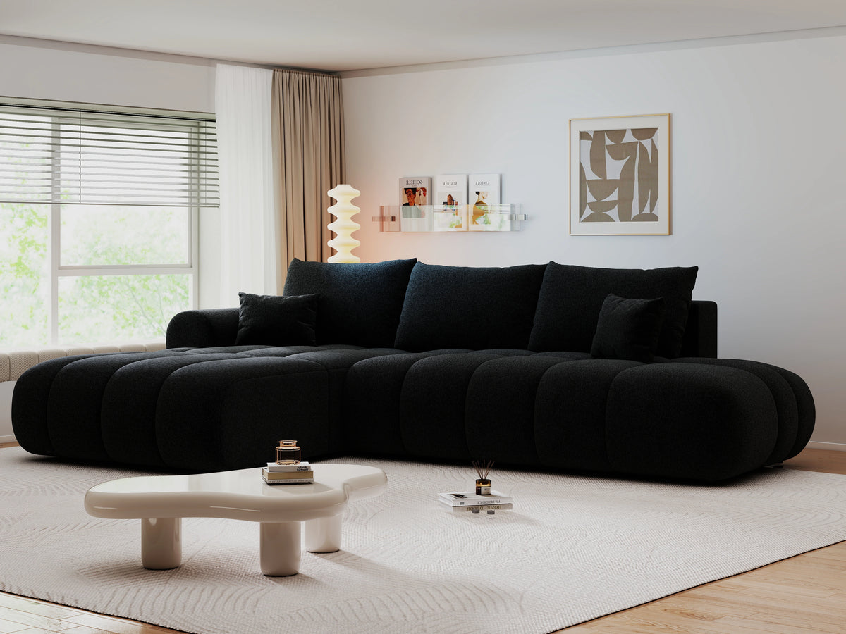 Colțar extensibil dumonde Milano L cu un braț Monte 99 Negru 276x175 cm – vedere 1