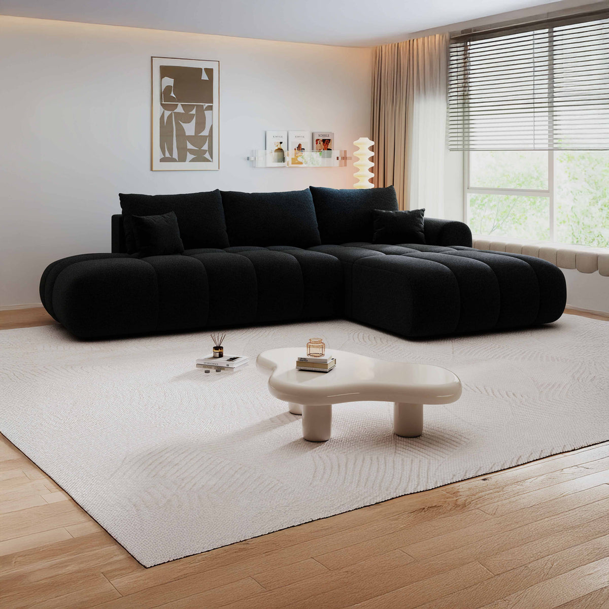 Colțar extensibil dumonde Milano L cu un braț Monte 99 Negru II 276x175 cm – imagine principală