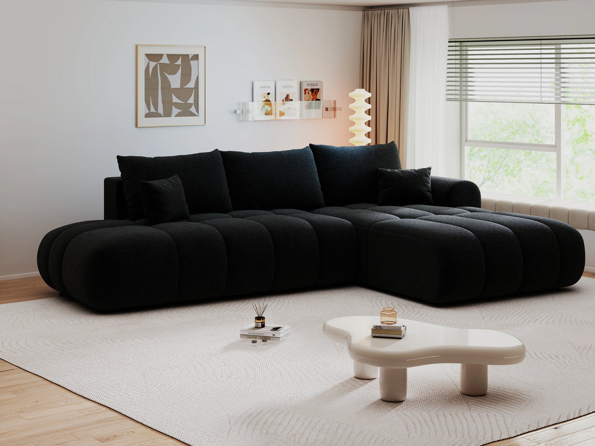 Colțar extensibil dumonde Milano L cu un braț Monte 99 Negru II 276x175 cm – vedere 8