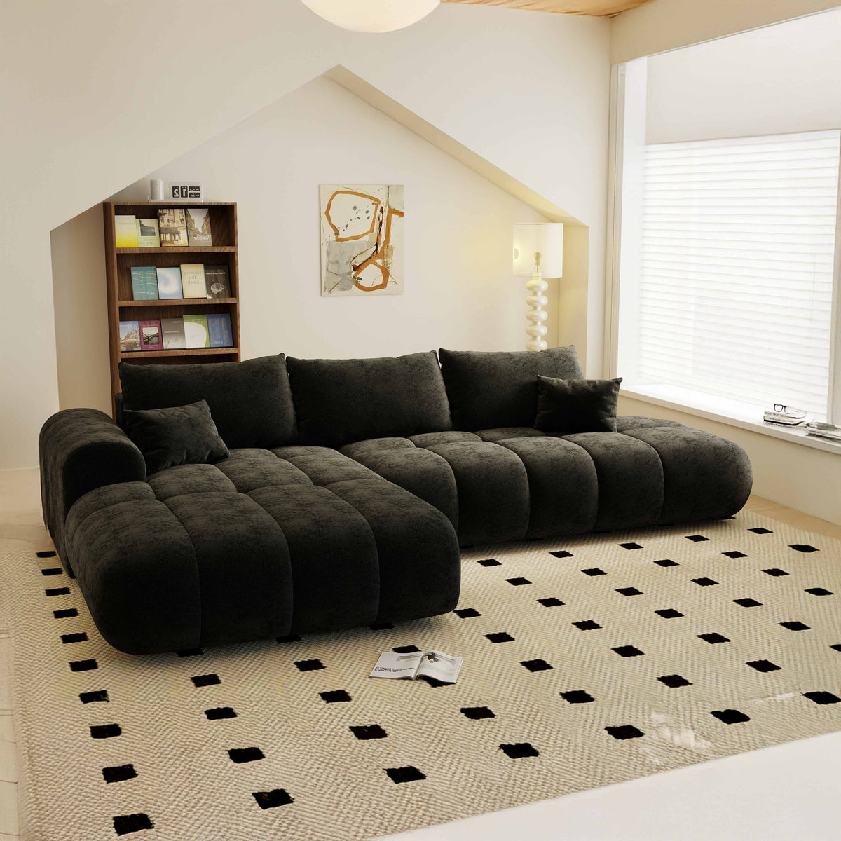 Colțar extensibil dumonde Milano L cu un braț Quelle 100 Negru 276x175 cm – imagine principală