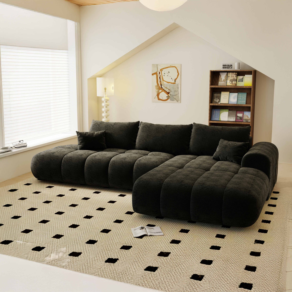 Colțar extensibil dumonde Milano L cu un braț Quelle 100 Negru II 276x175 cm – imagine principală
