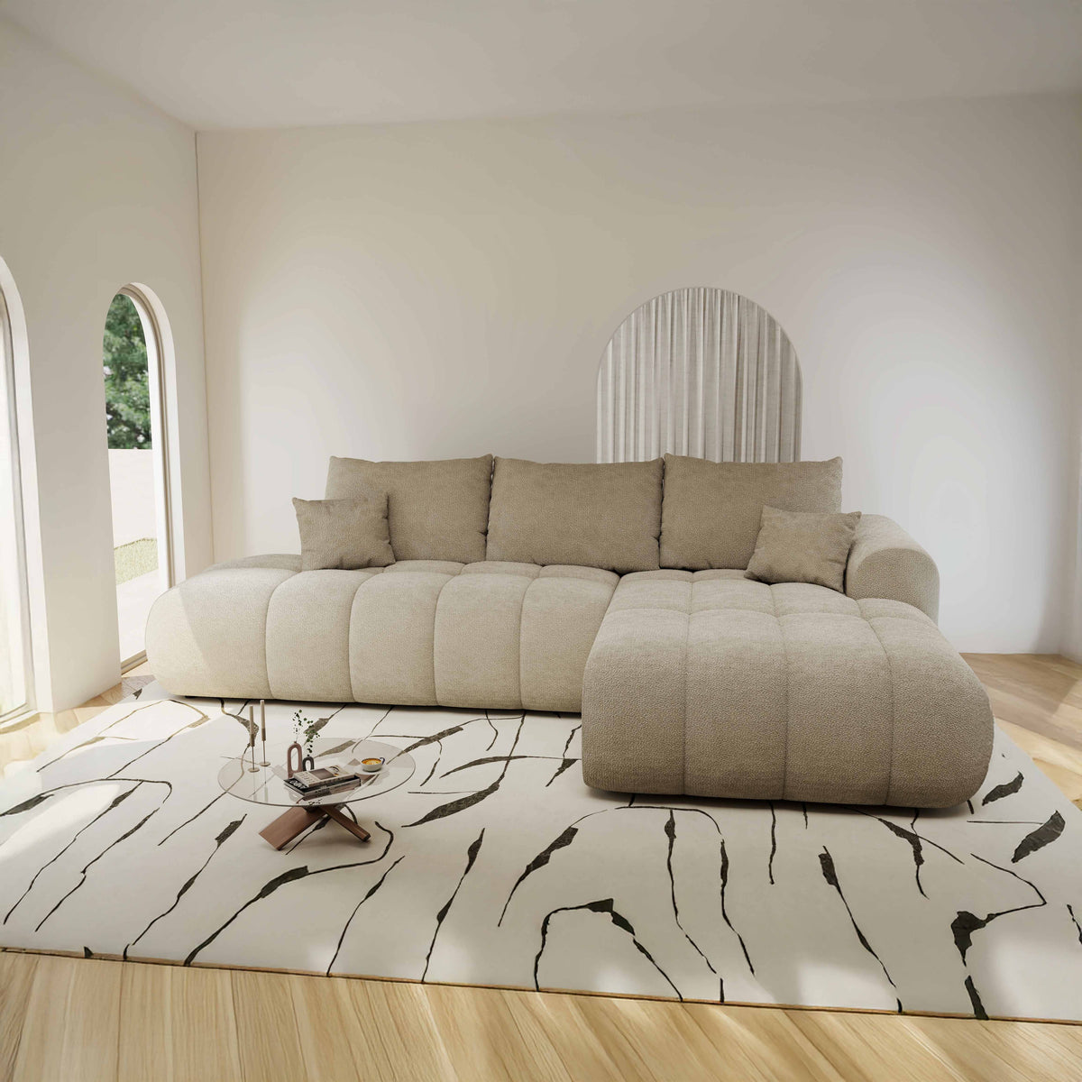 Colțar extensibil dumonde Milano L cu un braț Vibe 06 Bej II 276x175 cm – imagine principală