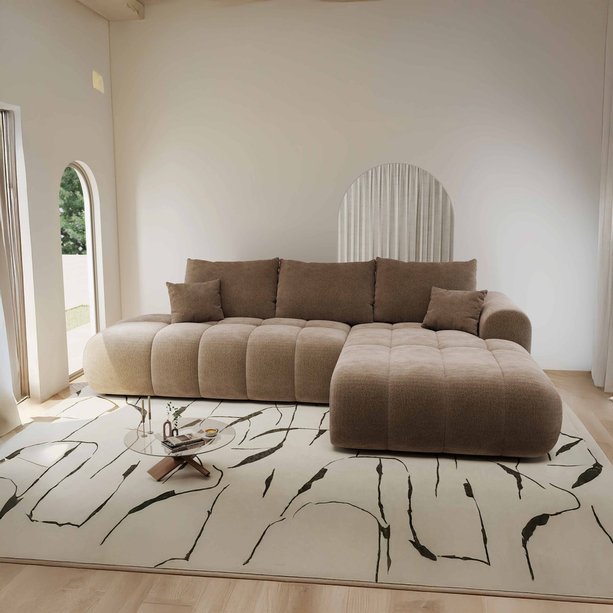 Colțar extensibil dumonde Milano L cu un braț Vibe 19 Maro II 276x175 cm – imagine principală