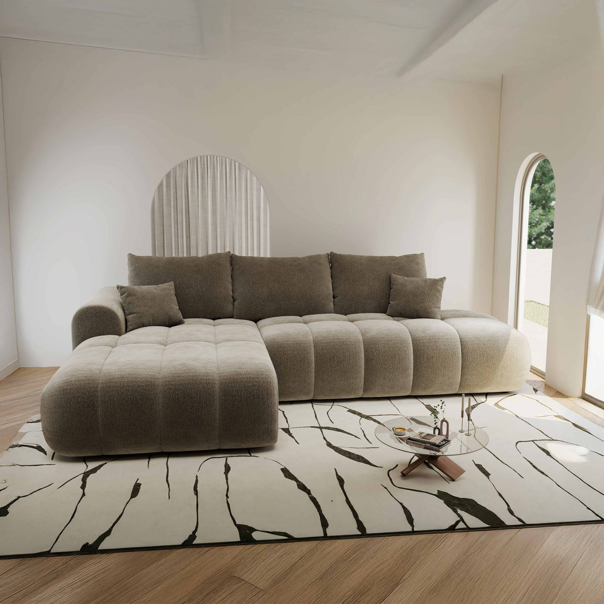 Colțar extensibil dumonde Milano L cu un braț Vibe 21 Maro 276x175 cm – imagine principală