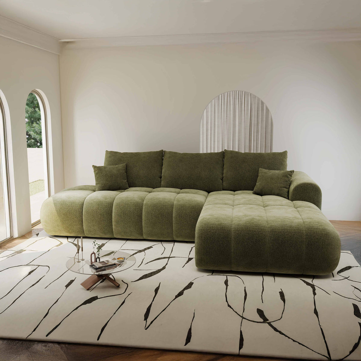 Colțar extensibil dumonde Milano L cu un braț Vibe 38 Olive II 276x175 cm – imagine principală