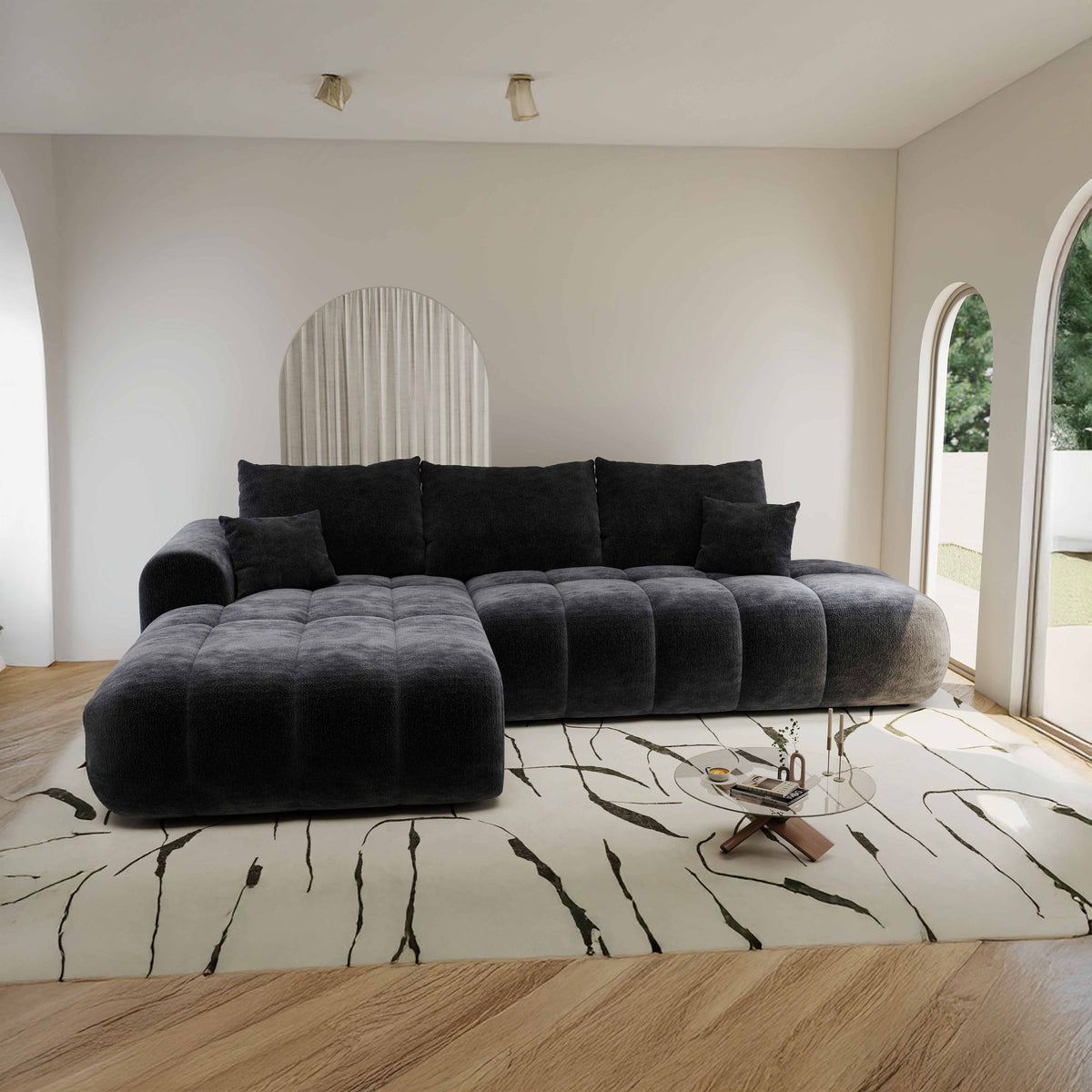 Colțar extensibil dumonde Milano L cu un braț Vibe 97 Gri Antracit 276x175 cm – imagine principală