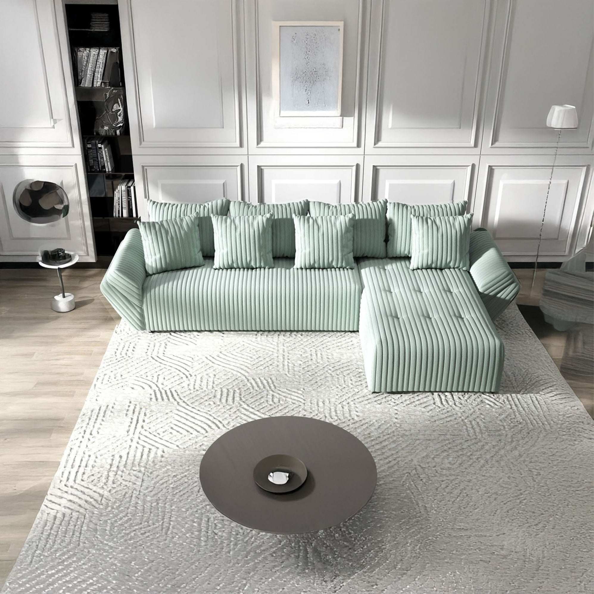 Colțar extensibil dumonde cu ladă de depozitare si sezut confortabil din spuma HR, Berlin XL Ambience Mint II 350x185 cm Fabrica