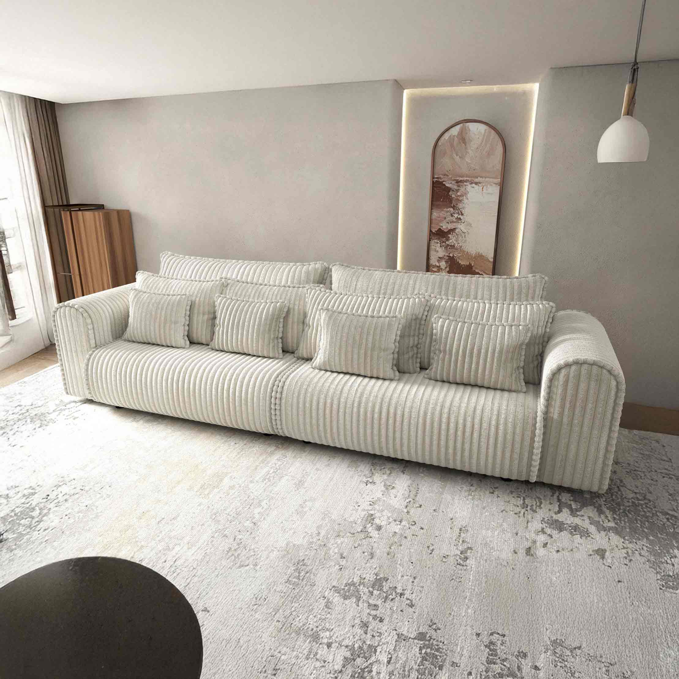 Canapea extensibilă dumonde cu ladă de depozitare si sezut confortabil din spuma high-density, Monaco Tilia Bej 01 300x130 cm