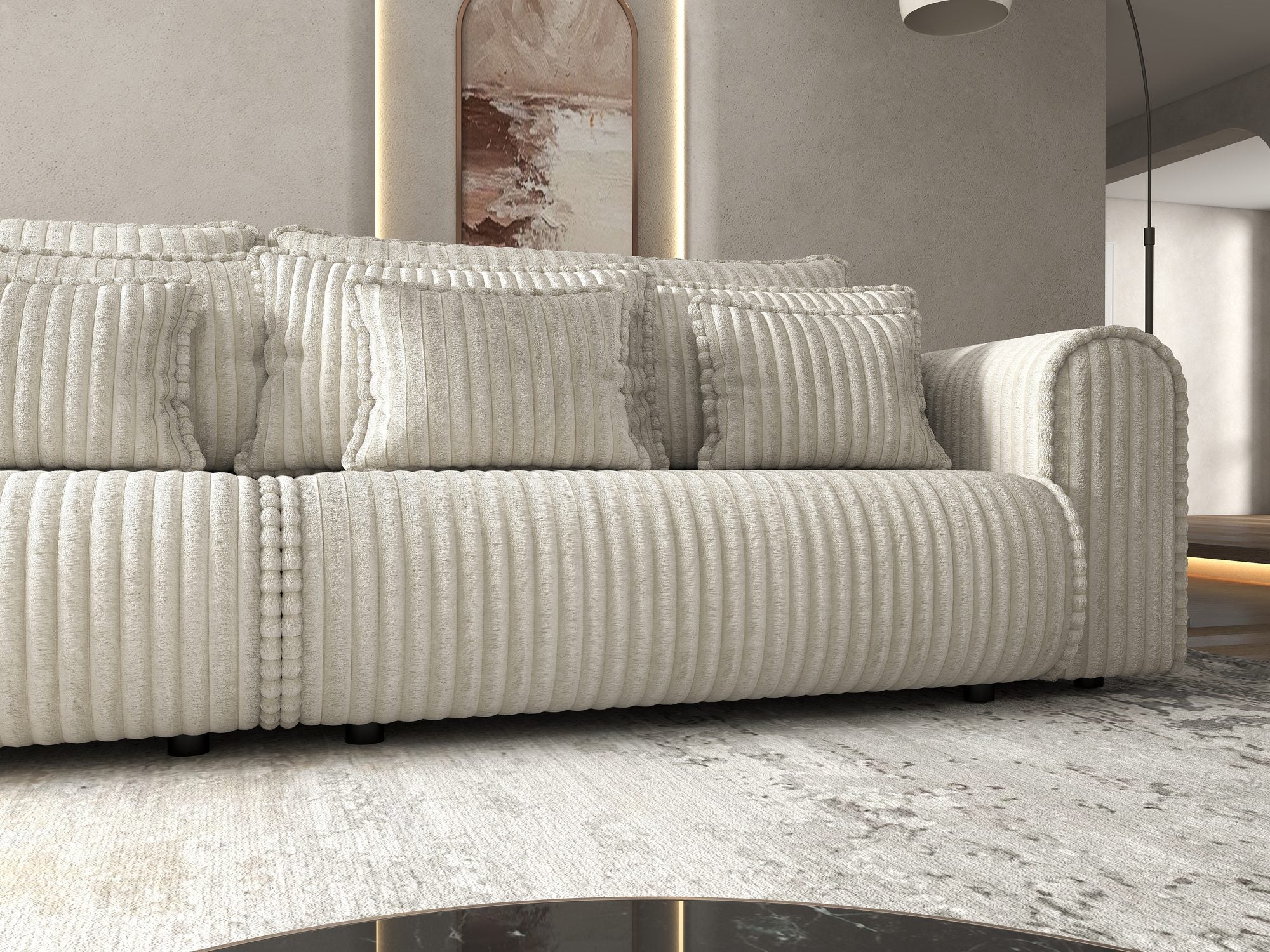 Canapea extensibilă dumonde cu ladă de depozitare si sezut confortabil din spuma high-density, Monaco Tilia Bej 01 300x130 cm