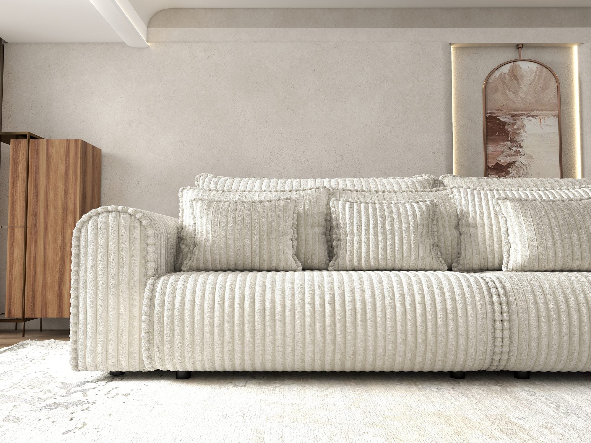 Canapea extensibilă dumonde cu ladă de depozitare si sezut confortabil din spuma high-density, Monaco Tilia Bej 01 300x130 cm