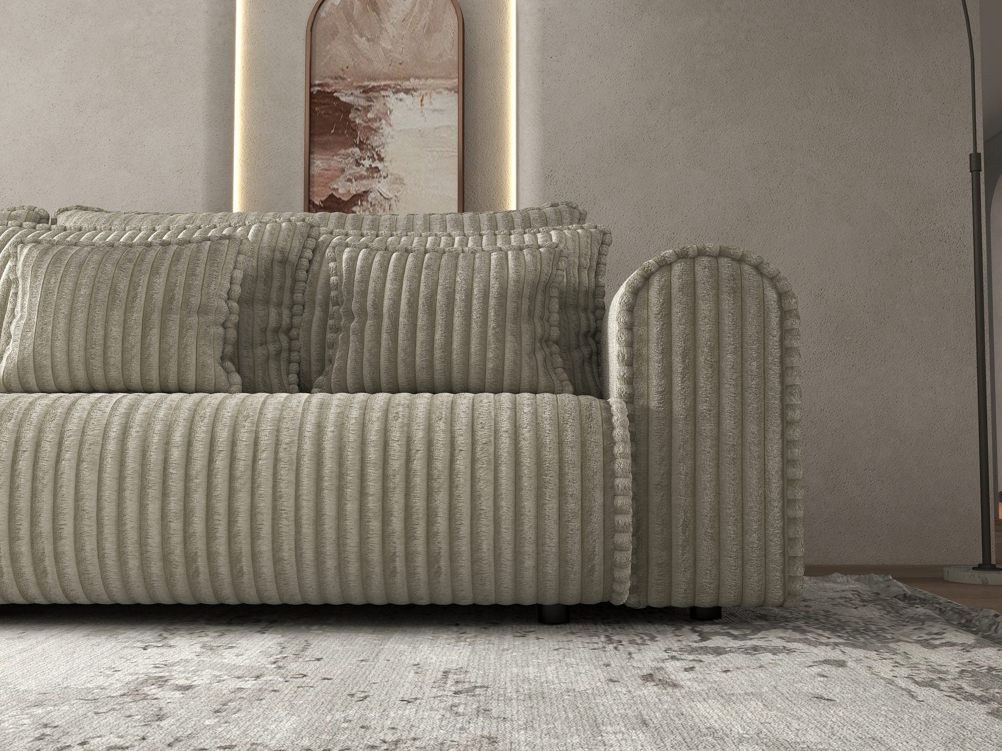 Canapea extensibilă dumonde cu ladă de depozitare si sezut confortabil din spuma high-density, Monaco Tilia Bej Inchis 300x130 cm