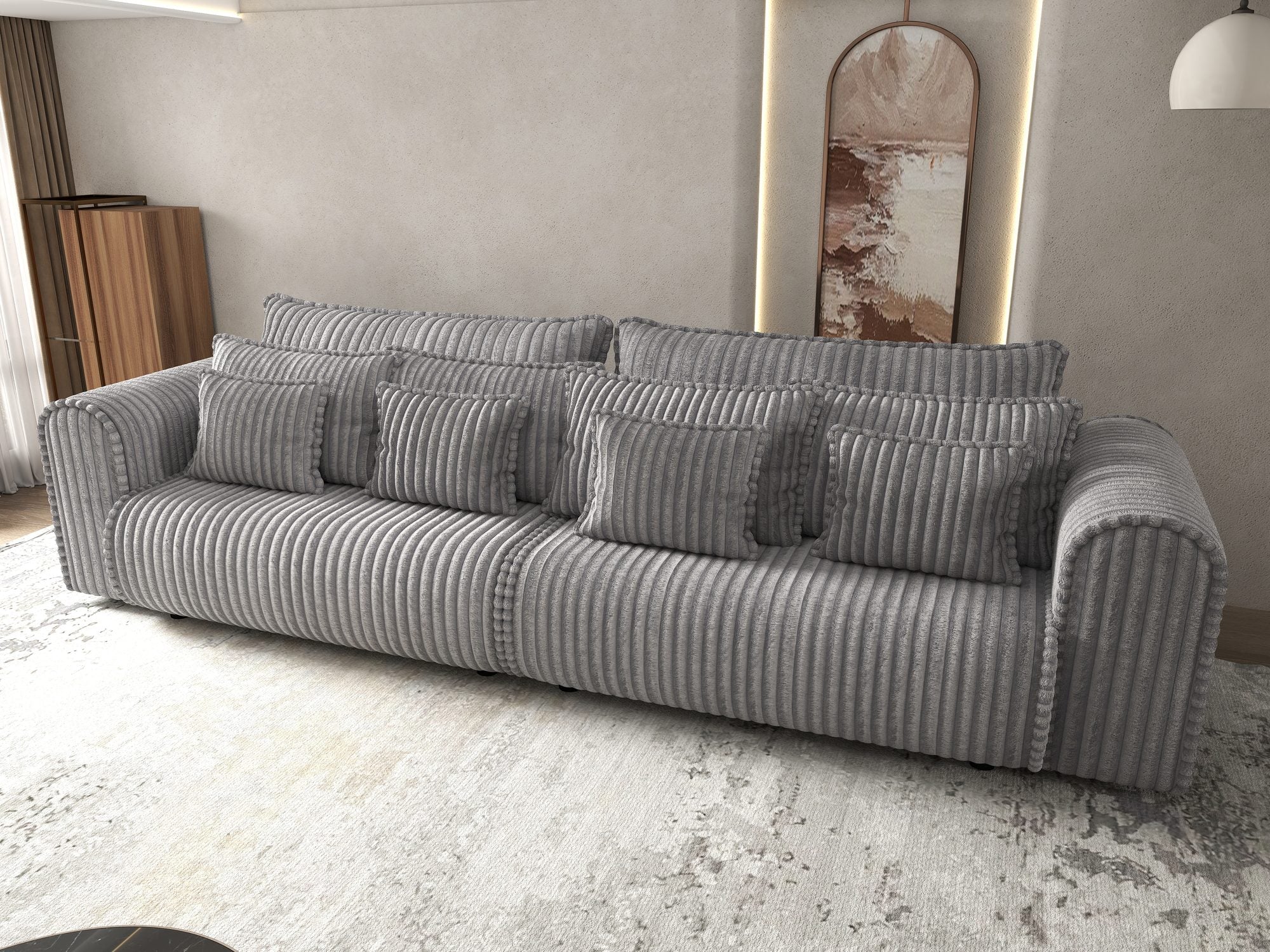 Canapea extensibilă dumonde cu ladă de depozitare si sezut confortabil din spuma high-density, Monaco Tilia Dove 300x130 cm