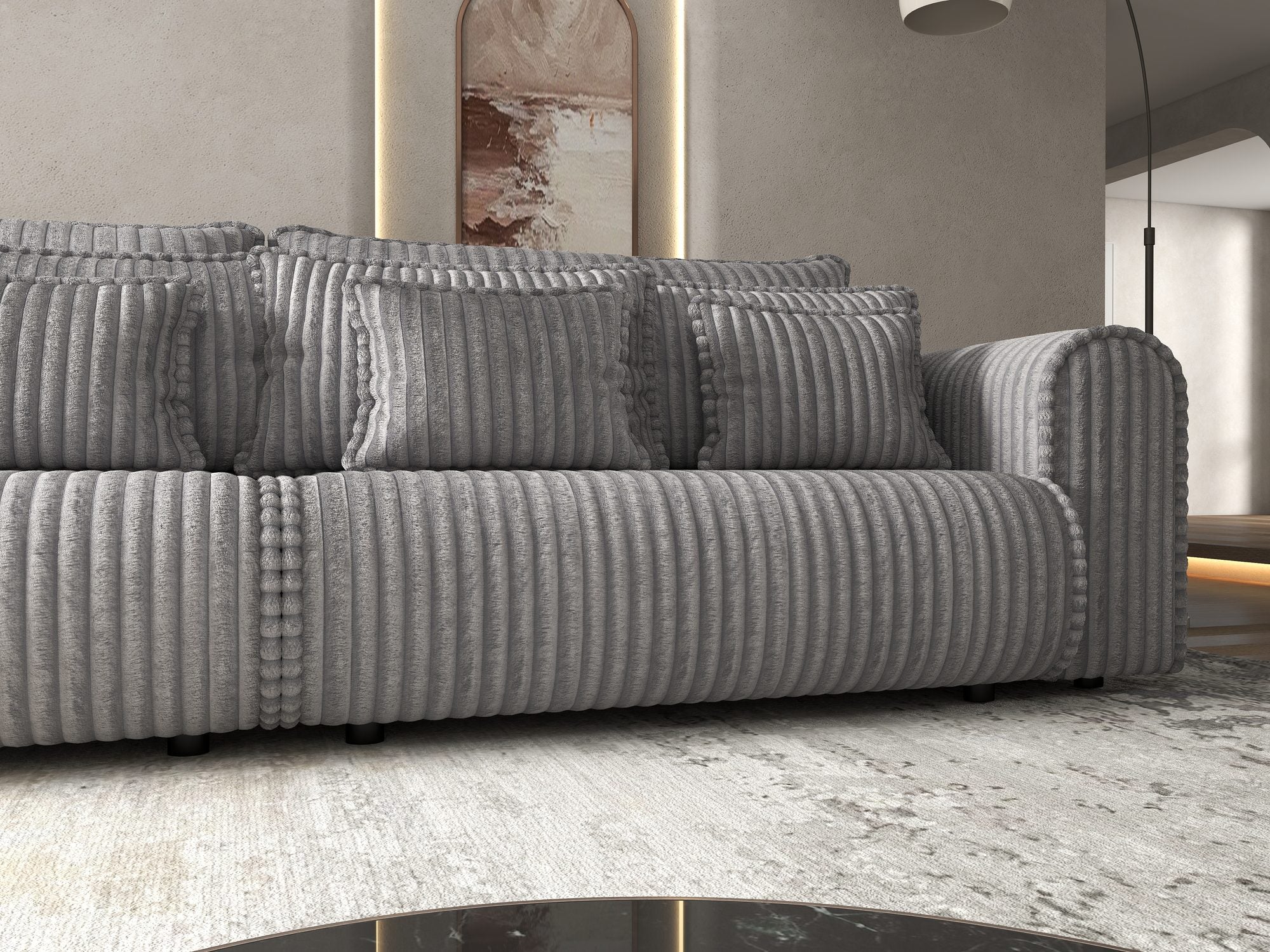 Canapea extensibilă dumonde cu ladă de depozitare si sezut confortabil din spuma high-density, Monaco Tilia Dove 300x130 cm